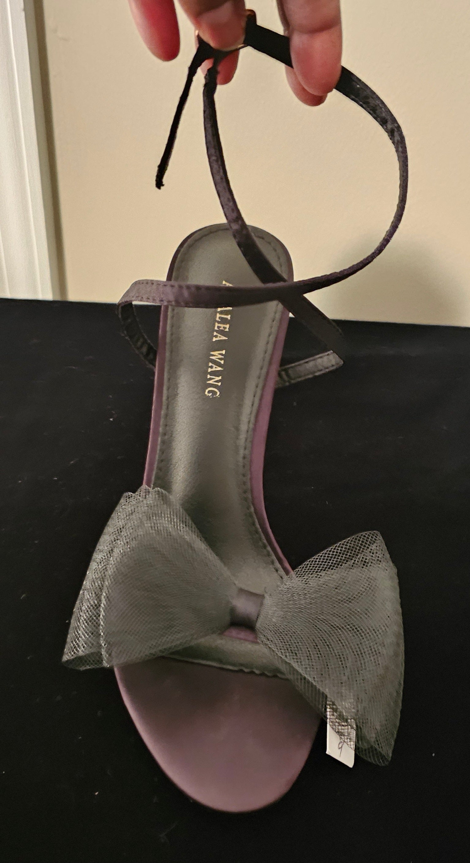 Black Toe Out Shoes With Mesh Bow