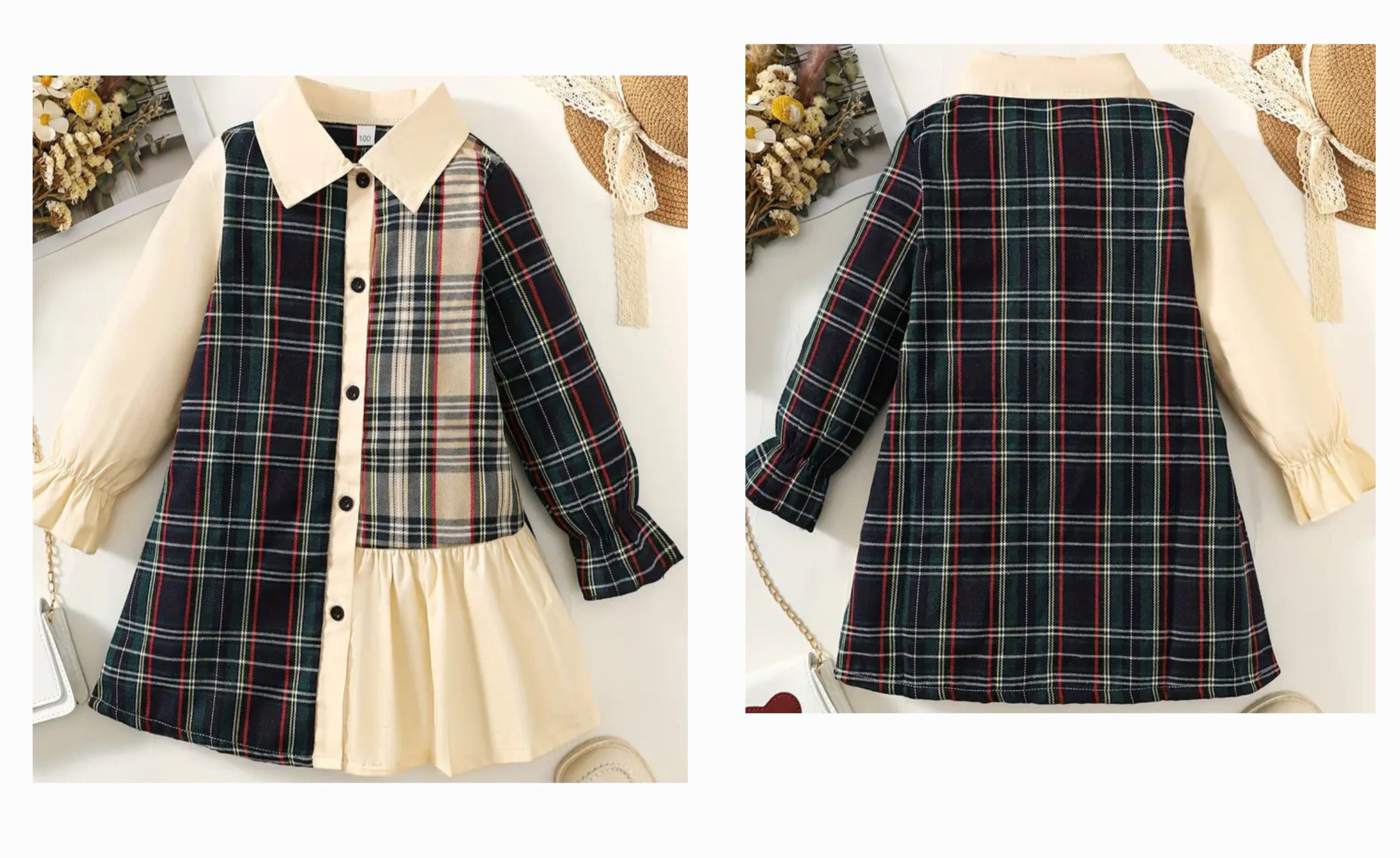 Green-Cream Plaid Dress