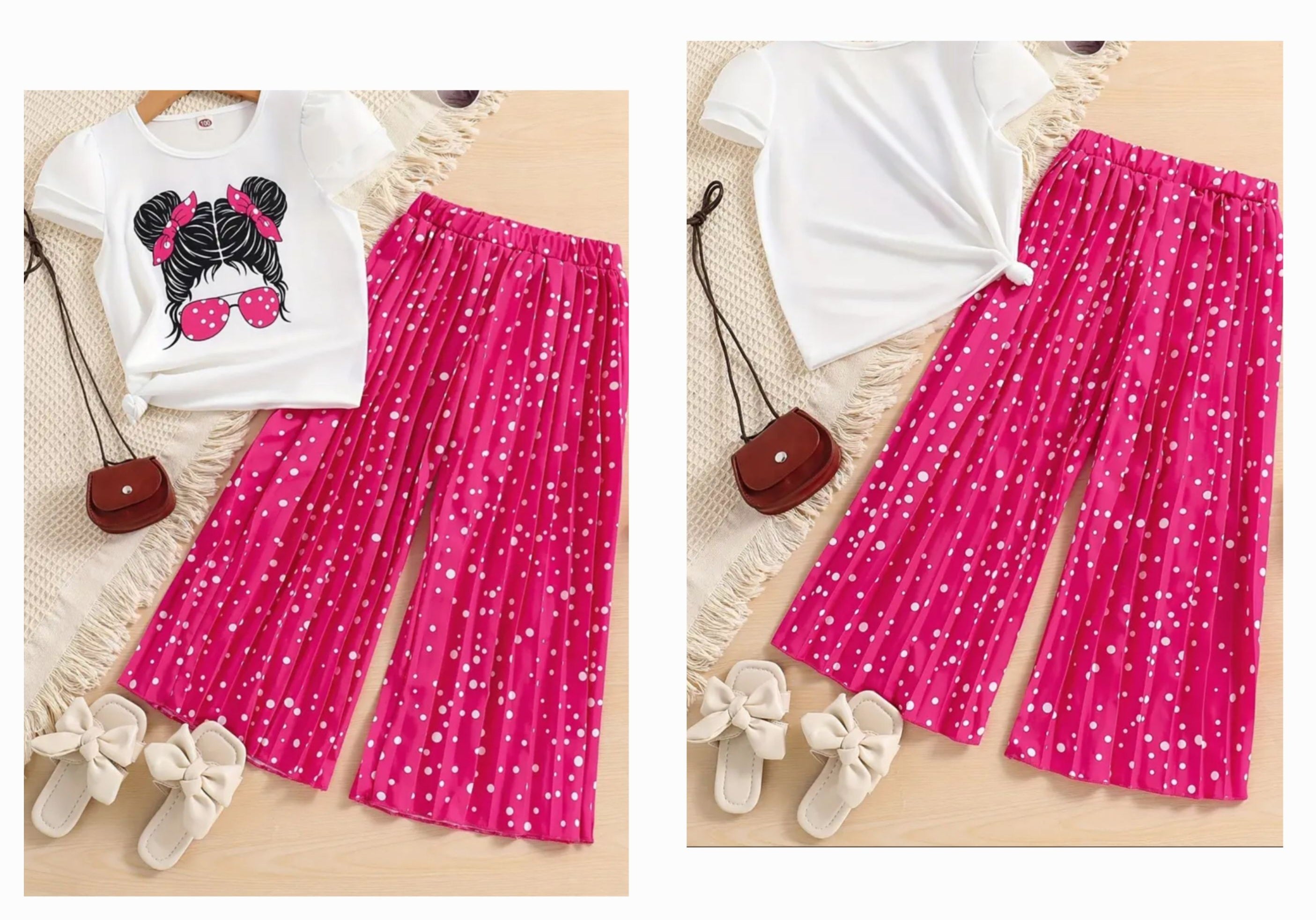 2-Piece White & Pink Print Pants Set