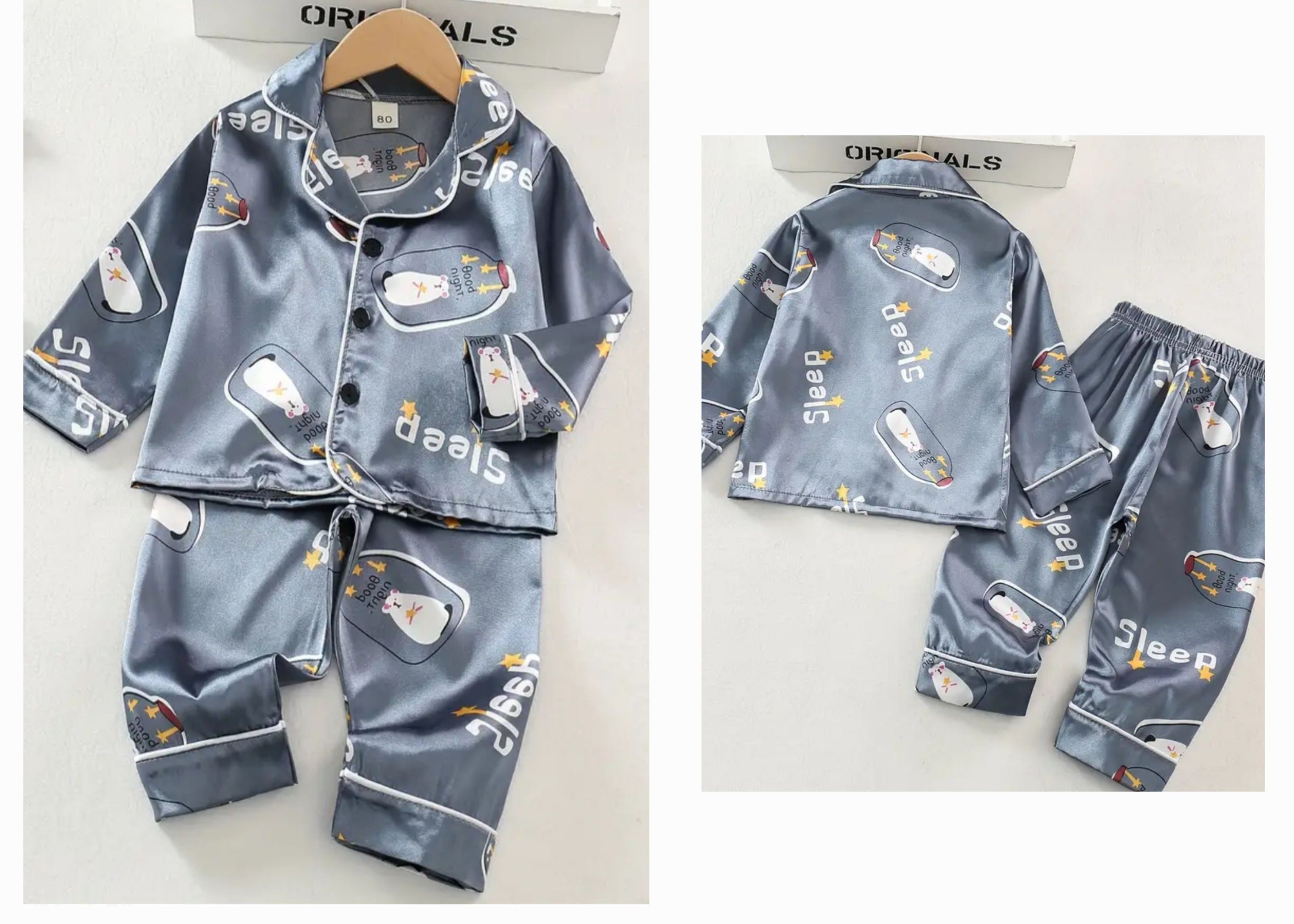 2-Piece Grey Satin Boys Pajama Pants Set
