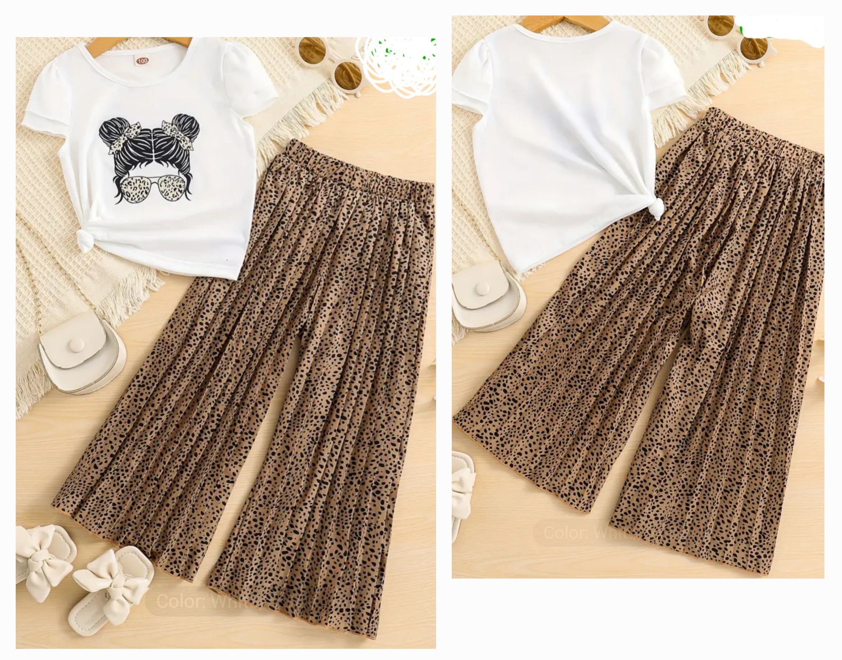 2-Piece White & Tan Pants Set