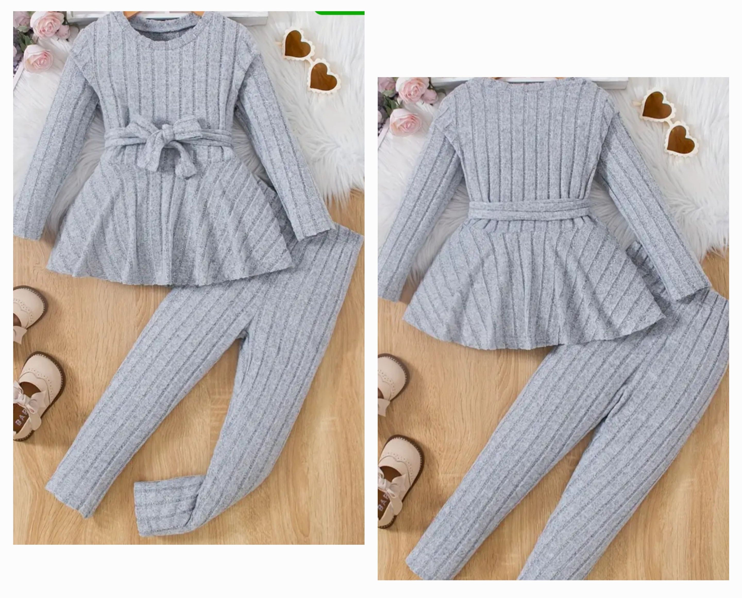 2-Piece Grey Knit Pants Set