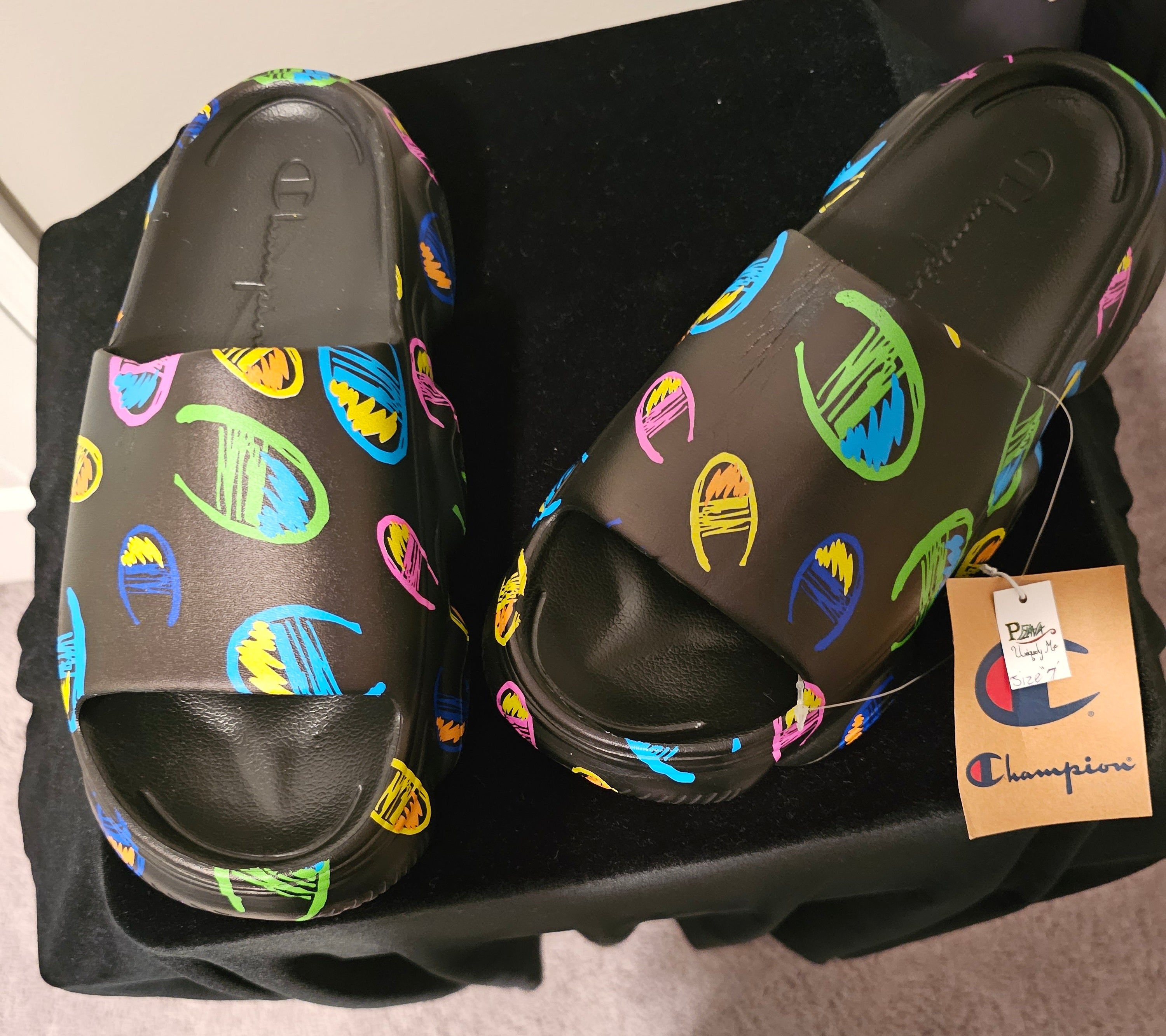 Black Multi Colored Clog Slippers