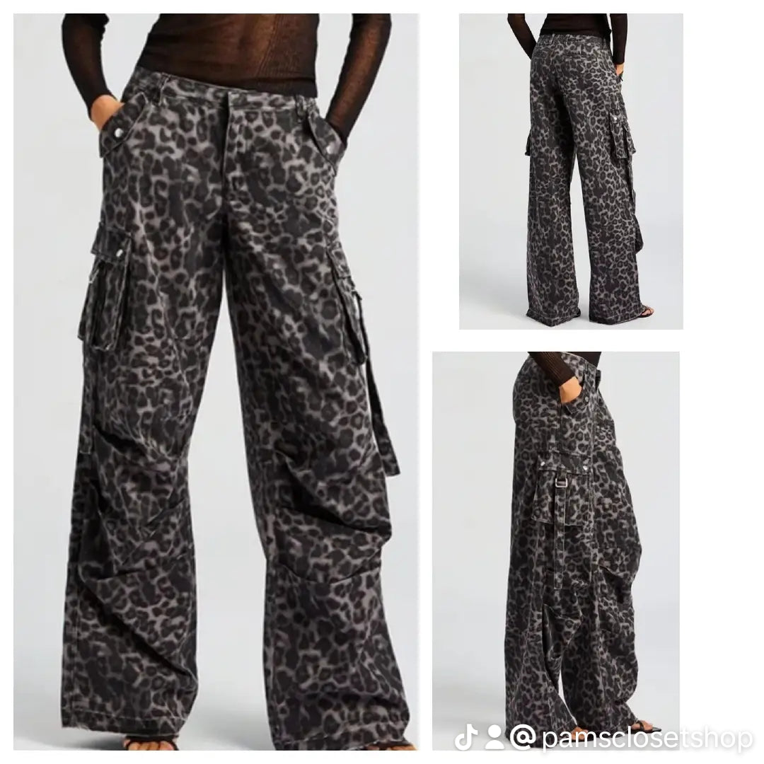 Black Lepard Cargo Jeans