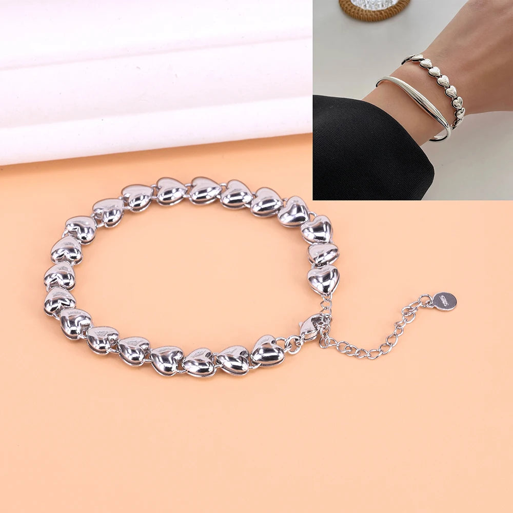VENTFILLE 925 Sterling Silver Thai Silver Bracelet for Women Vintage Geometric Heart Love Lucky Punk Jewelry 2023 New Dropship