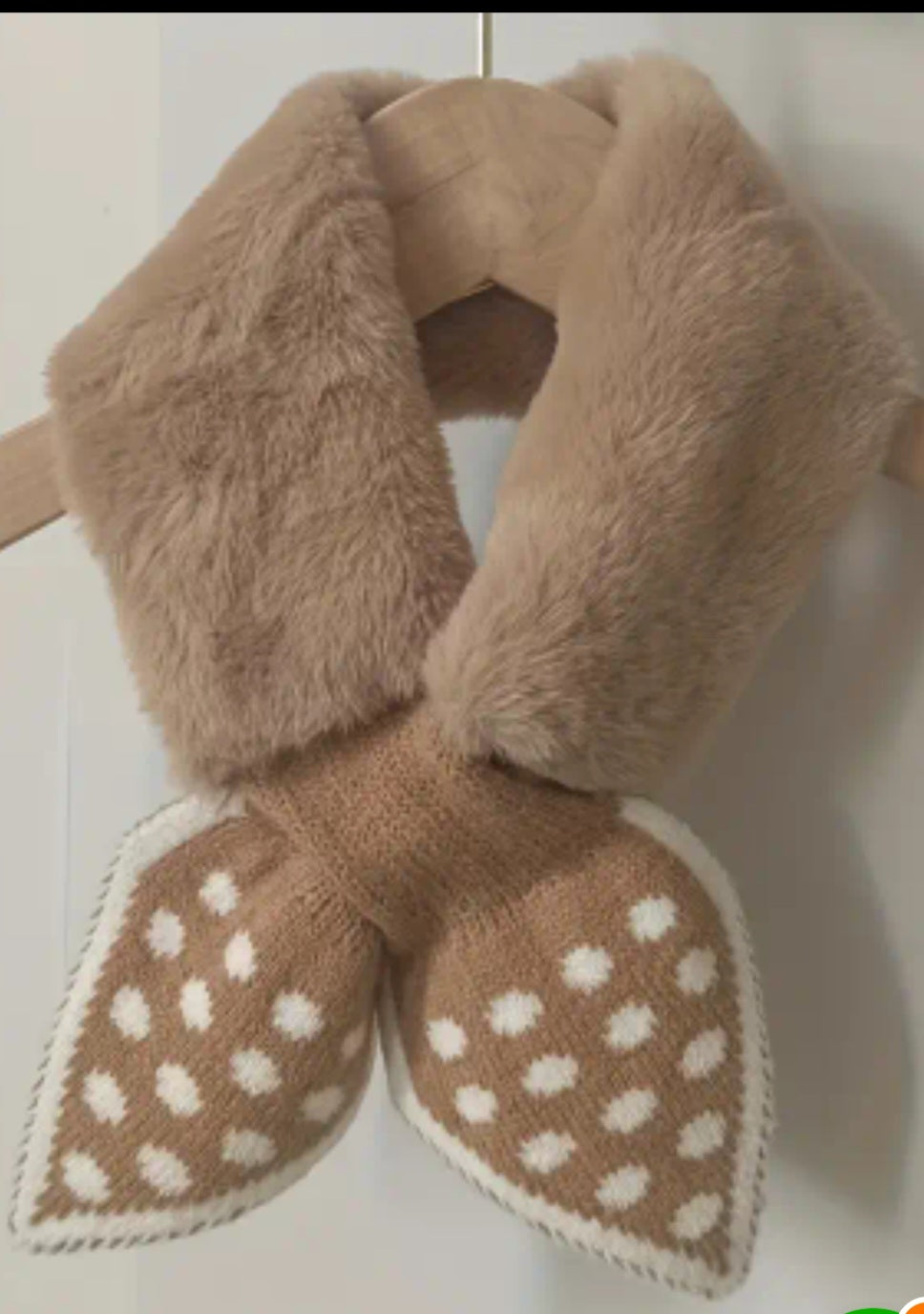 Brown Fur Neck Scarf With Cream Pocka Dots