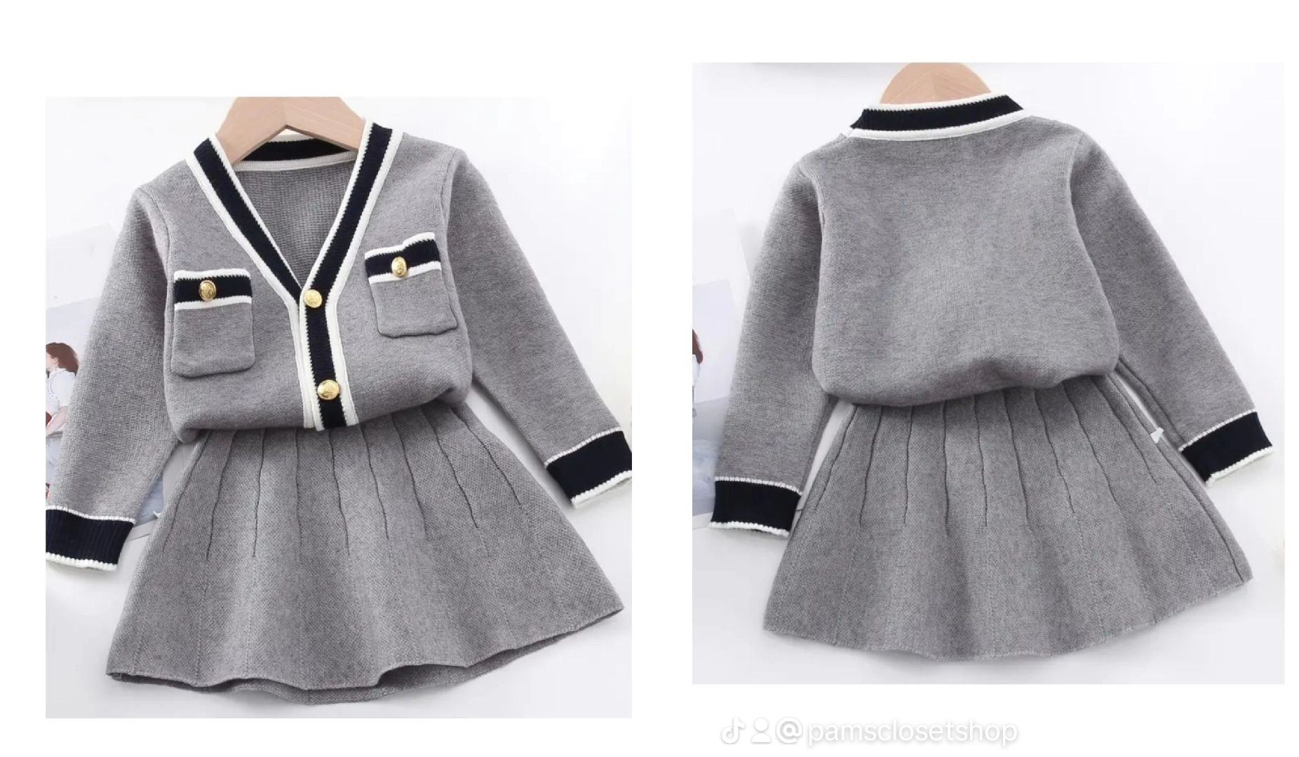 2-Piece Grey Knit Skirt Set